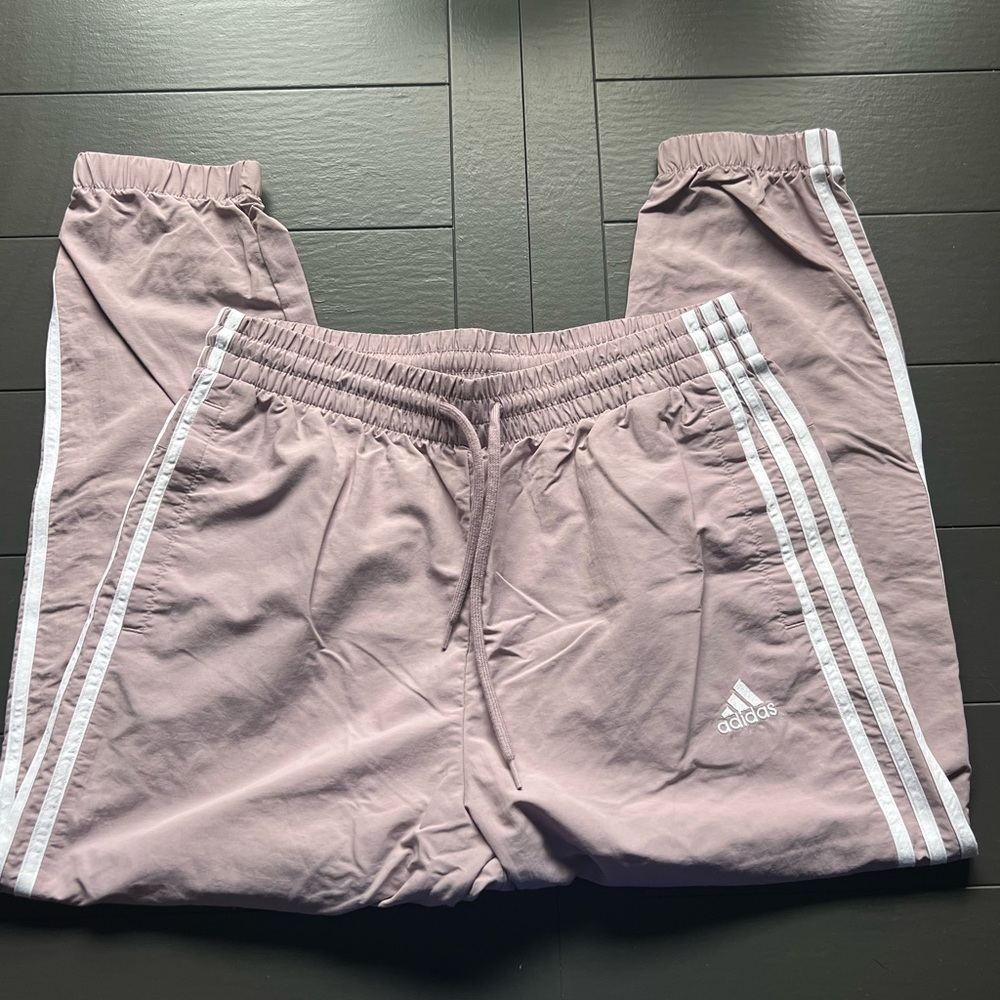 Adidas Women's Mauve Joggers with White Stripes